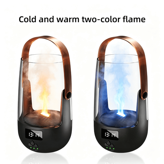Retro Essential Oil Diffuser with Realistic Flame Effect, 200ML Humidifier, 3 Timers, Ambient Lighting & Waterless Protection