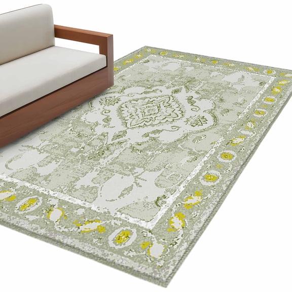 Retro Ethnic Area Rug 2.7x5ft Tribal Boho Non-Slip Washable Square Rugs Soft Felt Indoor Floor Mat for Bedroom Kitchen Living Room Bathroom