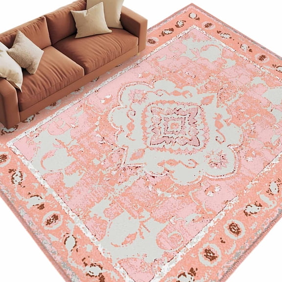 Retro Ethnic Area Rug 5x8ft Tribal Boho Non-Slip Washable Square Rugs Soft Felt Indoor Floor Mat for Bedroom Kitchen Living Room Bathroom