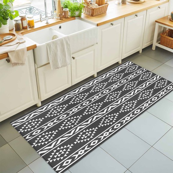Retro Ethnic Dark Gray Geometric Art Rectangle Rug 2'x6' Native Tribal Texture Washable Area Rugs for Living Room Bedroom Entryway Non Slip Entrance Door Mat Indoor Floor Carpet