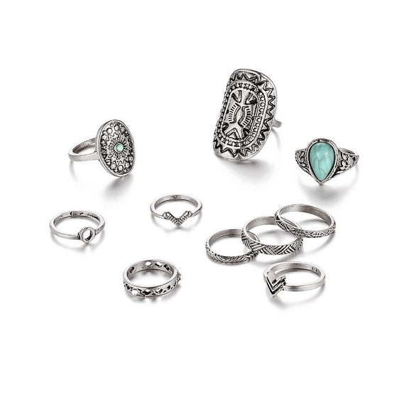 Gemstone Rings Women Trendy Knuckle Rings Men Zinc Alloy Stone Retro Ethnic Pattern Fashion Party Jewelry Daily Wear