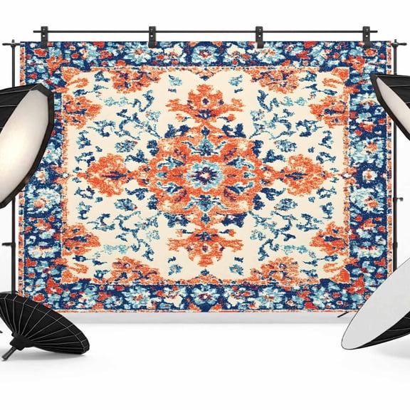 Retro Ethnic Leaves Backdrop for Photography, Flowers Orange Blue Texture Photo Backdrop Portrait Background Party Banner Photo Backgrounds for Studio Booth Props, 7x5ft