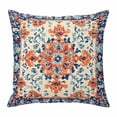 thumbnail image 1 of Retro Ethnic Leaves Throw Pillow Cover Flowers Orange Blue Texture Cotton Linen Cushion Cover Throw Pillow Case with Invisible Zipper for Couch Sofa Bed Chair Car 18x18 Inch, 1 of 14
