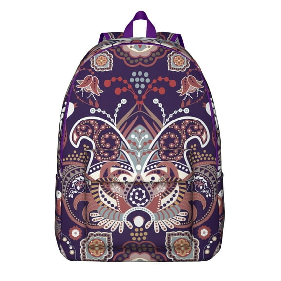 Retro Ethnic Paisley Canvas Backpack, Artistic Floral Mandala Travel Daypack for Women, Lightweight Boho Chic School Bookbag