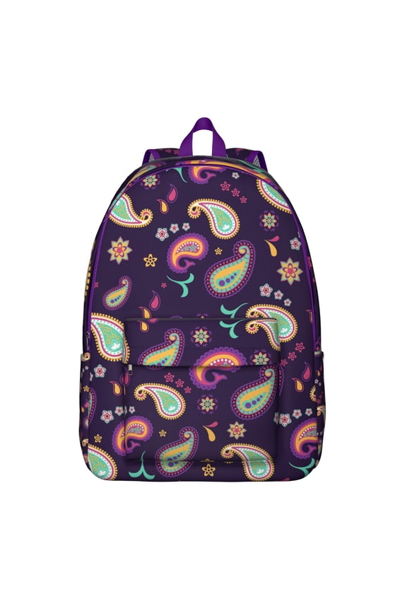 Retro Ethnic Paisley Canvas Backpack, Artistic Floral Mandala Travel Daypack for Women, Lightweight Boho Chic School Bookbag