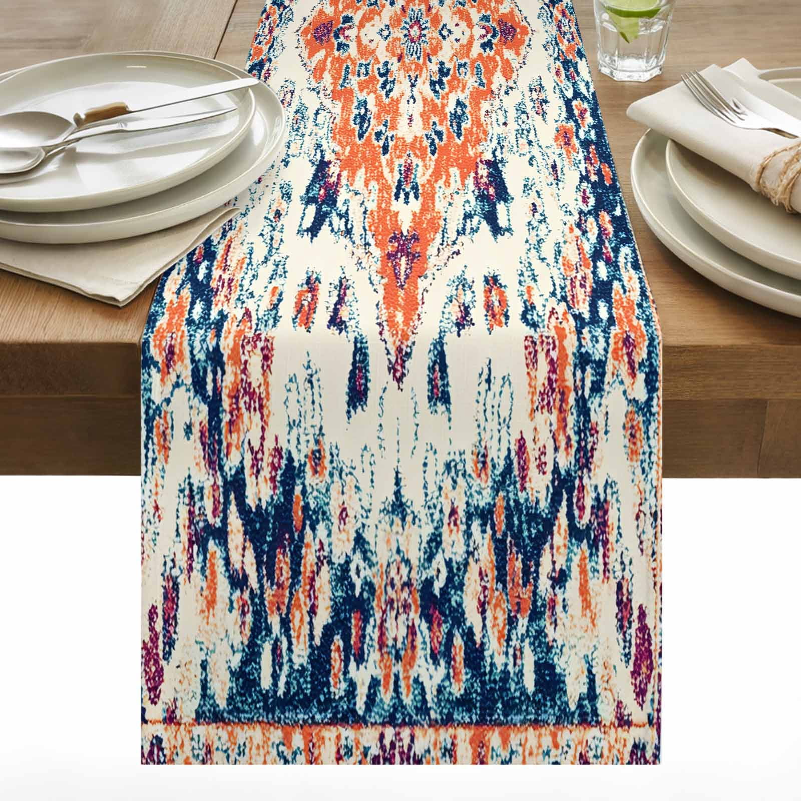 Retro Ethnic Pattern Table Runner 13x60 inch Abstract Orange Blue ...