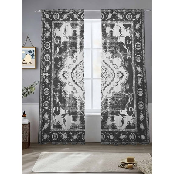Retro Ethnic Sheer Curtains 96 Inches Long 2 Panels Tribal Boho Light Filtering Semi Sheer Window Curtains Drapes for Bedroom Living Room 52"x96"