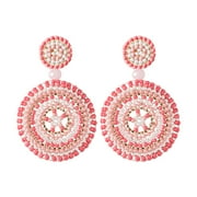 TIKINGAN Retro Ethnic Style Lightweight Hand Woven Rice Bead Earrings Round Sun Flower Japanese Beads High End Earrings Sparkly Earrings for Women Dangle Multiple Earrings Set for Women Big Hoop Earrings for