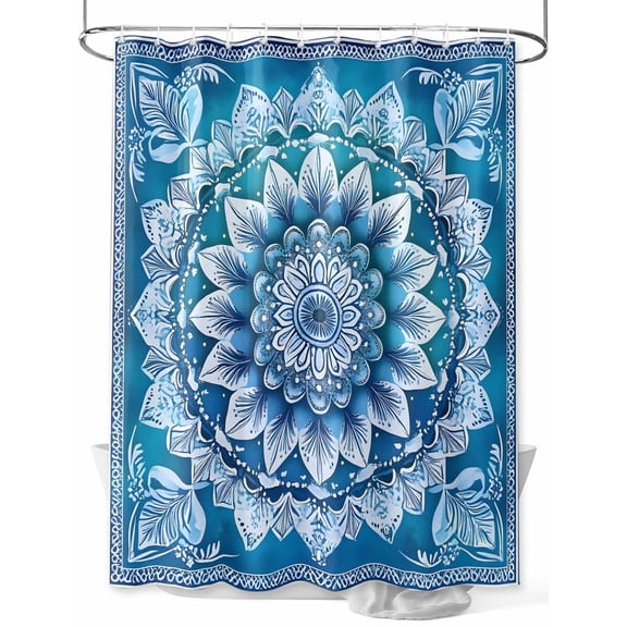 Retro Ethnic Style Shower Curtain Set ,Waterproof Fabric Shower Curtains Abstract Blue Tribal Flower Printing Shower Curtains for Bathroom,Bathroom Decor 72"x84"