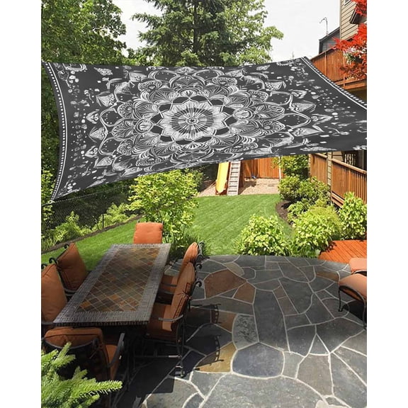 Retro Ethnic Style Sun Shade Sail 14'X18' Abstract Gray Tribal Flower Printing UV Block Outdoor Sail Shades Breathable Waterproof Rectangular Sunshade for Patio Garden Pool Pergola Porch