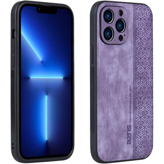 Retro Ethnic Traditional Pattern Leather Phone Case for iPhone 14 13 12 11/Pro Max/Pro/Plus Luxury Business Personality Shell Shockproof Skin-Friendly Back Cover(Purple,13 Pro Max)