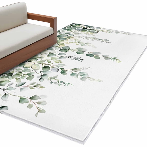 Retro Eucalyptus Leaves 3'x5' Washable Rug, Rustic Pastoral Botanical Non-Slip Area Rugs for Entryway Kitchen Classroom, Dorm Throw Carpet, Low Pile Soft Indoor Floor Mat