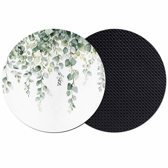 Retro Eucalyptus Leaves Coasters Set of 2, Soft Absorbent Coasters for Drinks, Rustic Pastoral Botanical Non-Slip Cup Coaster Mat with Rubber Bottom for Home Kitchen Desk Coffee Bar Table Decor 4"