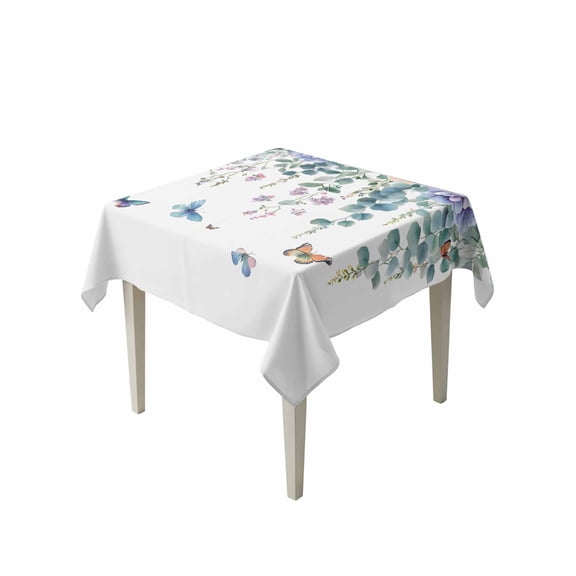 Retro Eucalyptus Table Cloth 54x54 Inch Square, Leaf Flower Butterfly Watercolor Plant Waterproof Tablecloth Washable Table Cover for Party Picnic Dinner Decor