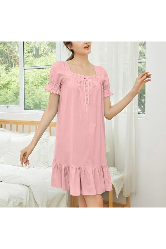 Retro European And Skirts Short Sleeved Skirts Plus Size Foreign Trade High End Nightgown Leisure Home Clothing Women Night Shirt plus Size Night Gown Shirt Ladies Sleep Shirts for Women Night Dress
