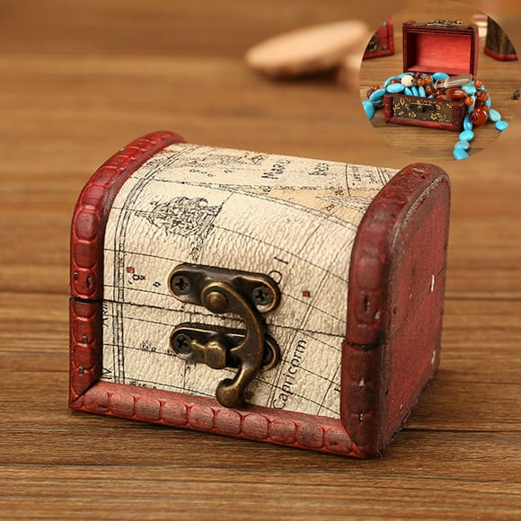 Retro European-Style Jewelry Packaging Box, Wooden Box, Antique And Aged Decorative Wooden Box, Small Box, Wedding Candy Box, Map Style|Vintage Lock Wood Handmade With Jewelry Jewe