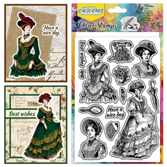 Retro European Woman Clear Stamps Victorian Lady Transparent Stamps Female Silicone Clear Stamp Seals