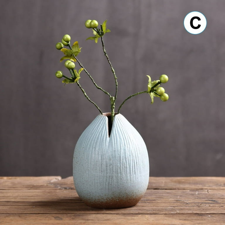 Retro Exquisite Ceramic Hydroponic Ikebana Vases Handmade Pottery Gift Desk Home Decor, Beige