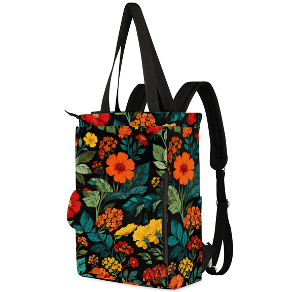 Retro FLoral Convertible Backpack for Women,Laptop Backpack, Carry on Tote Backpack Bookbag for Work, College, Travel, Weekender and Everyday Use