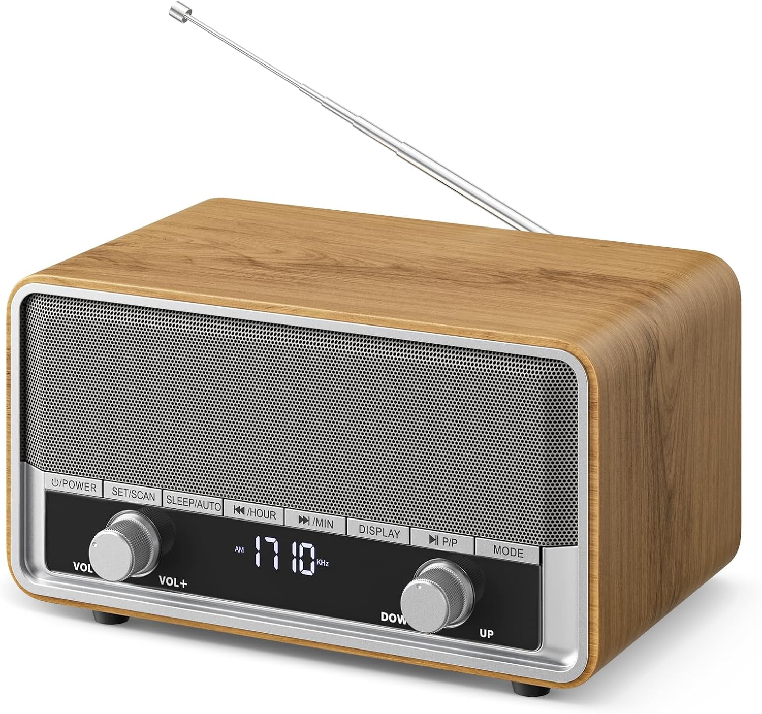 Retro AM FM Radio Plug in Wall, Digital Clock Radio for Bedroom with LCD Display| 40 Presets | Sleep Timer | No Alarm, Retro Bluetooth Speaker for Office,Great Gift Wood
