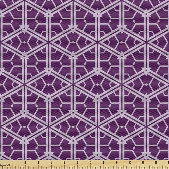 Ambesonne Retro Fabric by the Yard Upholstery, Abstract Trellis Purple Tones, 5 Yards, Purple Pale Lavender