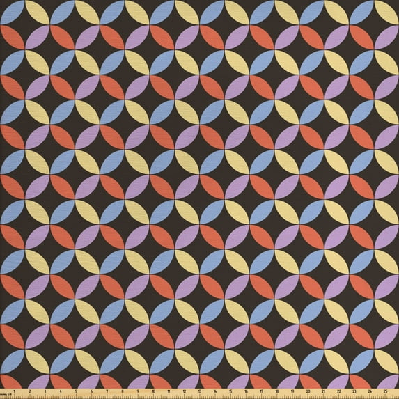 Retro Fabric by the Yard, Abstract Vintage Style Repetitive Floral Inspired Simple Illustration, Decorative Upholstery Fabric for Chairs & Home Accents, Dark Taupe and Multicolor by Ambesonne