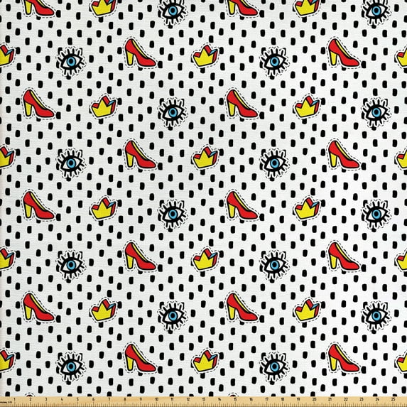 Ambesonne Retro Fabric by the Yard Upholstery, Doodle Feminine, 3 Yards, Multicolor