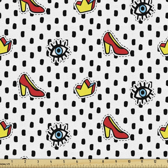 Ambesonne Retro Fabric by the Yard Upholstery, Doodle Feminine, 1 Yard, Multicolor