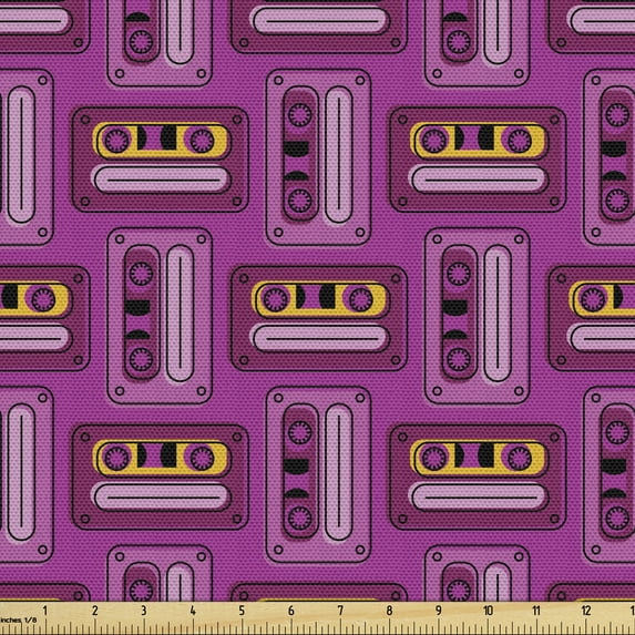 Ambesonne Retro Fabric by the Yard Upholstery, Nineties Design Classic Motif, 1 Yard, Yellow and Pink