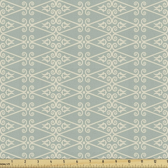 Ambesonne Retro Fabric by the Yard Upholstery, Classic Motif with Branches, 1 Yard, Pale Teal Champagne
