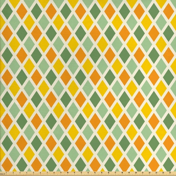 Retro Fabric by the Yard, Classical Checkered Pattern in Yellow and Green Colors Striped Crossed, Decorative Upholstery Fabric for Chairs & Home Accents, Marigold Green Cream by Ambesonne