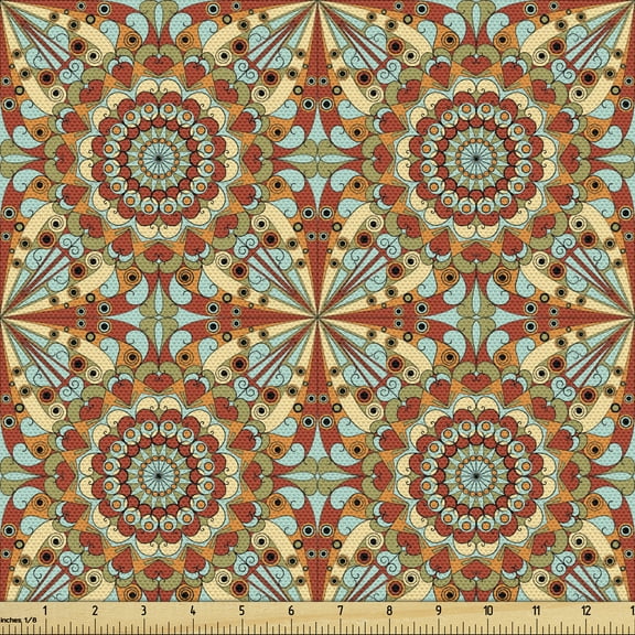 Ambesonne Orient Fabric by the Yard Upholstery, Eastern Bohem Pattern, 5 Yards, Multicolor