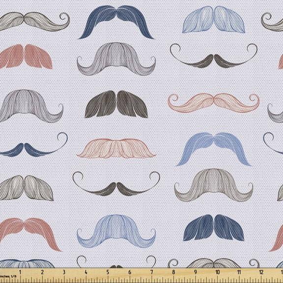 Retro Fabric by the Yard, Colorful Sketch Style Male Moustache Types as Handlebar Walrus and Chevron Pattern, Decorative Upholstery Fabric for Chairs & Home Accents, Multicolor by Ambesonne