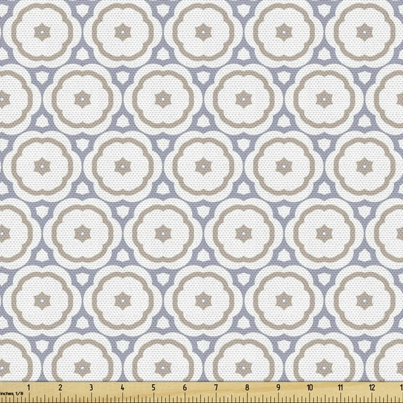 Ambesonne Retro Fabric by the Yard Upholstery, Abstract Flowers Illustration, 2 Yards, White and Pale Sepia