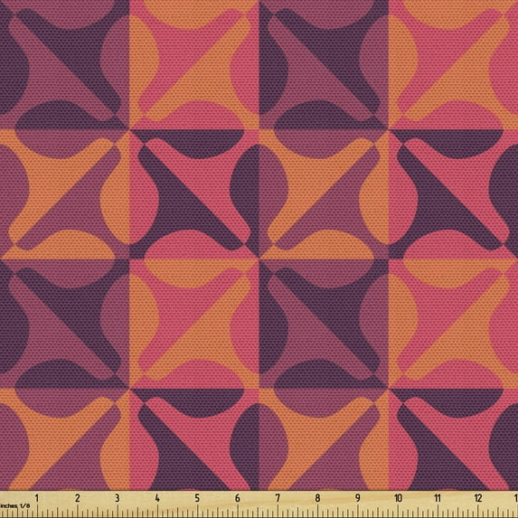 Ambesonne Retro Fabric by the Yard Upholstery, 1960's Style Colorful Art, 10 Yards, Dark Coral Purple