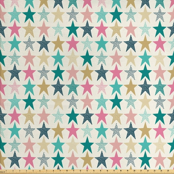 Ambesonne Retro Fabric by the Yard Upholstery, Doodle Stars and Dots, 10 Yards, Multicolor