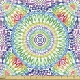 thumbnail image 1 of Ambesonne Retro Fabric by the Yard Upholstery, Hippie Ethnic Rainbow Mandala, 1 Yard, Multicolor, 1 of 5