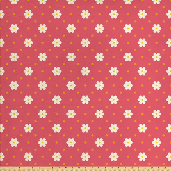 Ambesonne Floral Fabric by the Yard Upholstery, Pattern Daisy, 5 Yards, Pink White Marigold