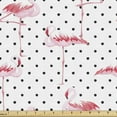 thumbnail image 1 of Ambesonne Retro Fabric by the Yard Upholstery, Flamingo Birds Polka Dots, 1 Yard, Pale Pink White, 1 of 5