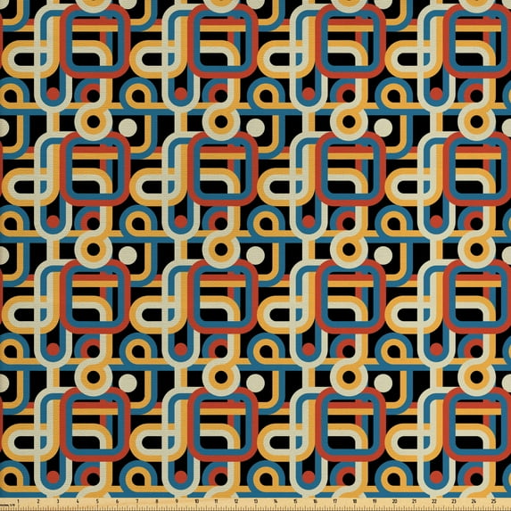 Ambesonne Retro Fabric by the Yard Upholstery, Geometric Colorful Stripe, 3 Yards, Multicolor
