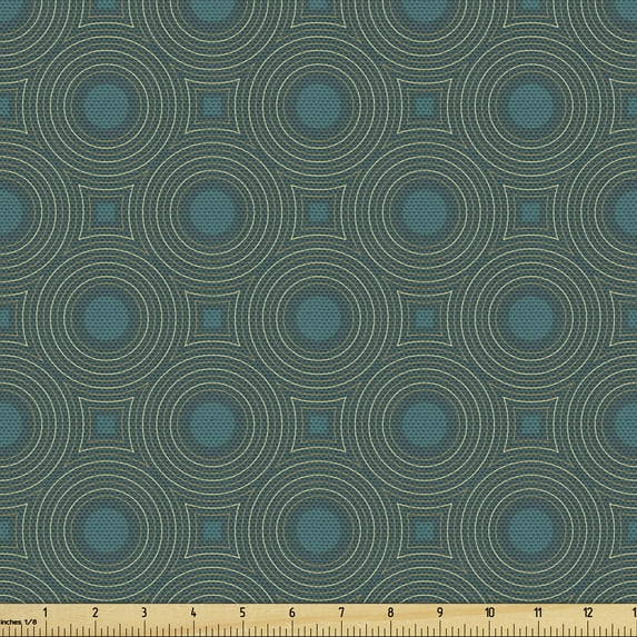 Ambesonne Retro Fabric by the Yard Upholstery, Vintage Concentric Circles, 10 Yards, Petrol Blue Jade Green