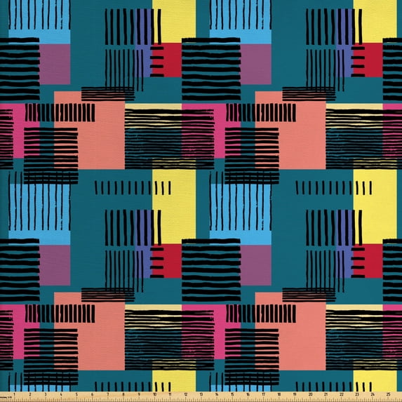 Ambesonne Retro Fabric by the Yard Upholstery, Vintage Geometric Shapes, 10 Yards, Multicolor