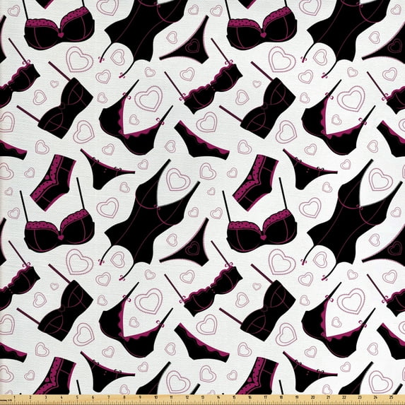 Ambesonne Retro Fabric by the Yard Upholstery, Lingerie Women`s Fashion, 3 Yards, Black Fuchsia White