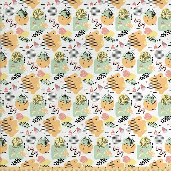 Ambesonne Retro Fabric by the Yard Upholstery, Memphis Style Motifs, 10 Yards, Multicolor
