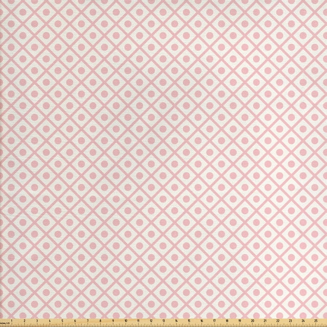 Ambesonne Geometric Fabric by the Yard Upholstery, Squares Polka Dots, 3 Yards, Pale Pink White
