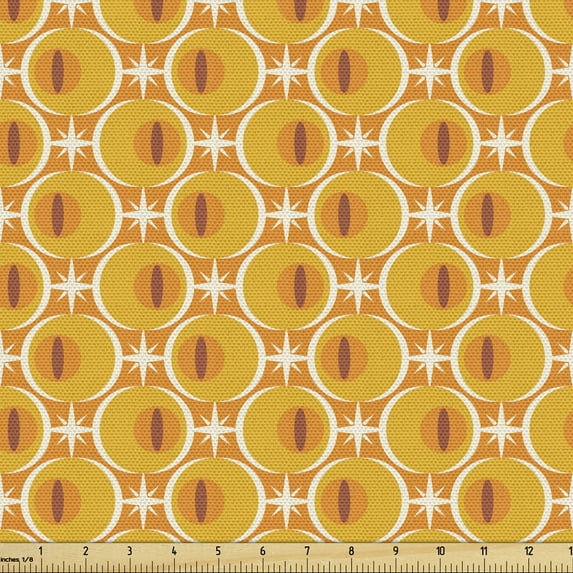 Ambesonne Retro Fabric by the Yard Upholstery, Tangerine Round, 1 Yard, Earth Yellow Marigold