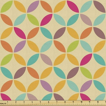 Retro Fabric by the Yard, Simplistic Vintage Illustration with Colorful Circular Intersected Shapes in Rhythm, Decorative Upholstery Fabric for Chairs & Home Accents, 2 Yards, Multicolor by Ambesonne