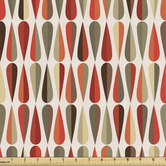 Retro Fabric by the Yard, Sixties and Seventies Style Geometric Round Shaped Repeated Symmetric Design, Decorative Upholstery Fabric for Chairs & Home Accents, Multicolor by Ambesonne
