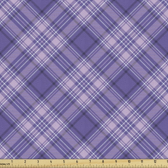 Retro Fabric by the Yard, Squares from Vectorel Stripes Tartan Design Classic Art, Decorative Upholstery Fabric for Sofas and Home Accents, Blue Violet Lilac by Ambesonne