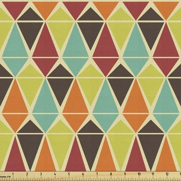 Retro Fabric by the Yard Upholstery, Abstract Geometric Composition with Triangles in Different Colors Old Mosaic Grid, Decorative Fabric for DIY and Home Accents, 1 Yard, Multicolor by Ambesonne